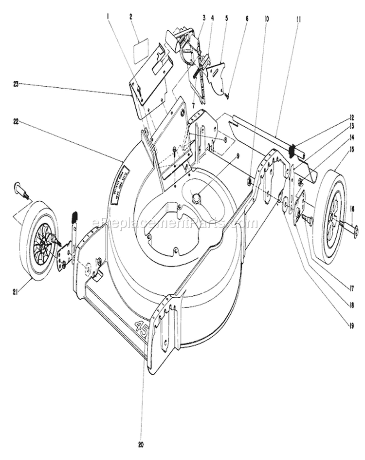 Housing Assembly Diagram and Parts List for 20758 1000001-1999999 - 1981 Toro Lawn Mower