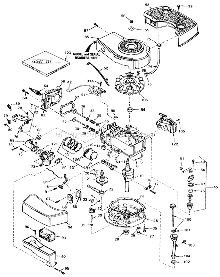 Engine Diagram and Parts List for 20758 3000001-3999999 - 1983 Toro Lawn Mower