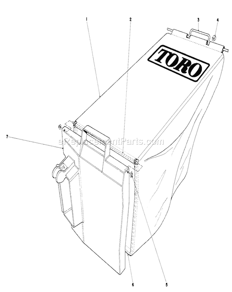 Grass Bag Assembly Diagram and Parts List for 20758 3000001-3999999 - 1983 Toro Lawn Mower