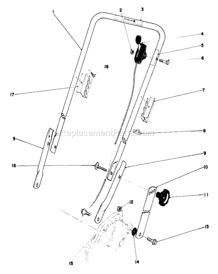 Handle Assembly Diagram and Parts List for 20758 3000001-3999999 - 1983 Toro Lawn Mower