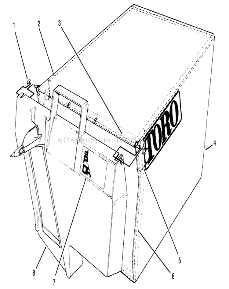 Grass Bag Assembly Diagram and Parts List for 20761B 39000001-39999999 - 1993 Toro Lawn Mower