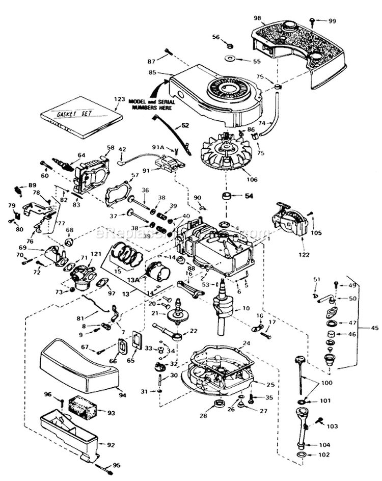 Engine Diagram and Parts List for 20762C 5000001-5999999 - 1985 Toro Lawn Mower