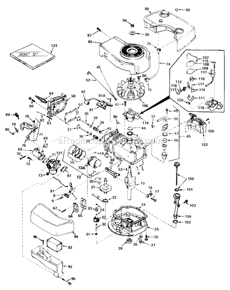 Engine Diagram and Parts List for 20762 0000001-0999999 - 1980 Toro Lawn Mower