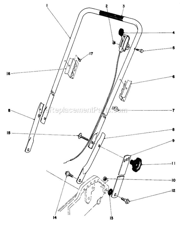 Handle Assembly Diagram and Parts List for 20762 0000001-0999999 - 1980 Toro Lawn Mower