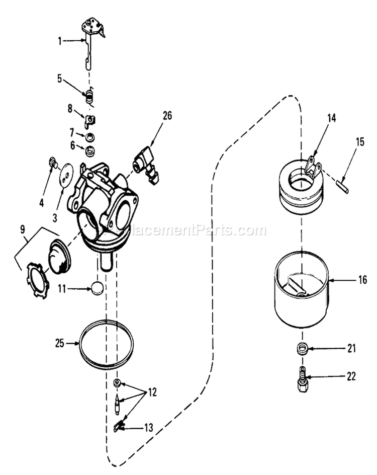 Carburetor Assembly Diagram and Parts List for 20762 1000001-1999999 - 1981 Toro Lawn Mower