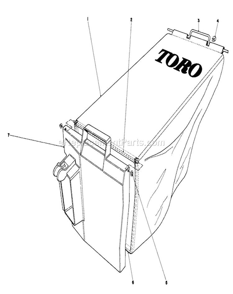 Grass Bag Assembly Diagram and Parts List for 20762 1000001-1999999 - 1981 Toro Lawn Mower