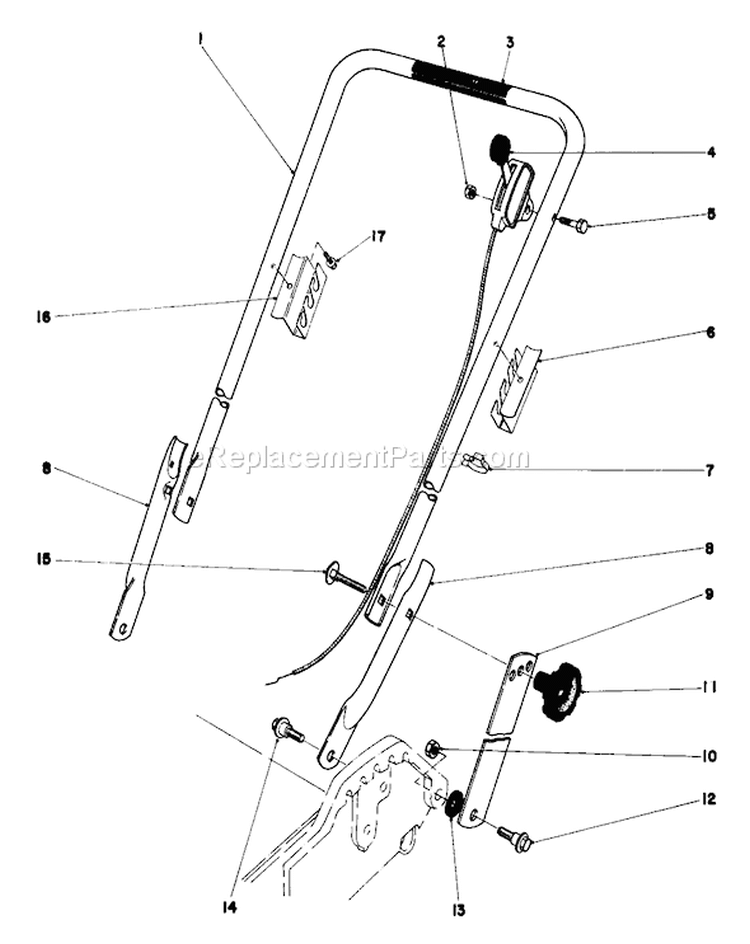 Handle Assembly Diagram and Parts List for 20762 1000001-1999999 - 1981 Toro Lawn Mower