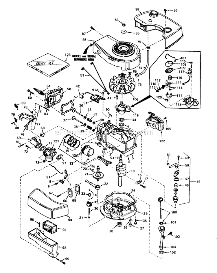Engine Diagram and Parts List for 20762 2000001-2999999 - 1982 Toro Lawn Mower