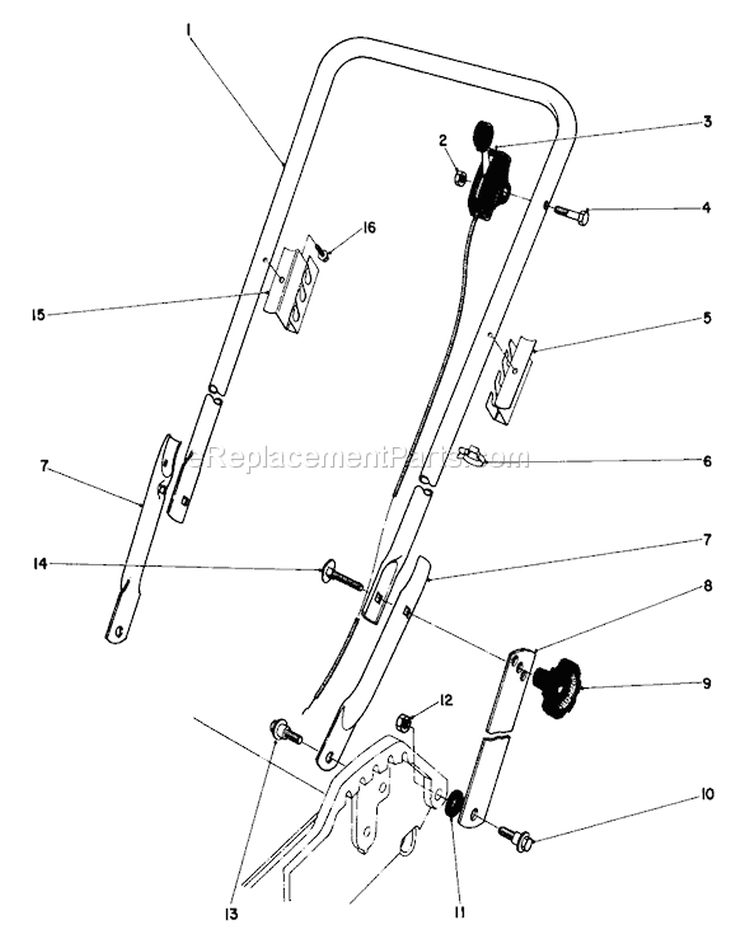 Handle Assembly Diagram and Parts List for 20762 3000001-3999999 - 1983 Toro Lawn Mower