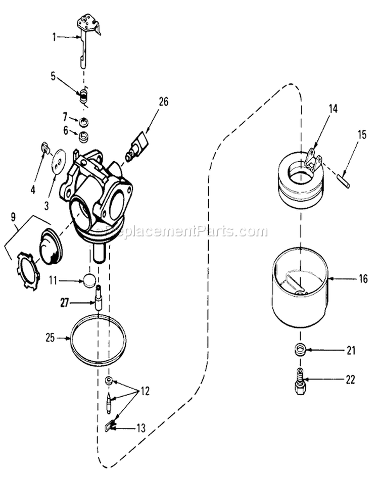 Carburetor Assembly Diagram and Parts List for 20762 4000001-4999999 - 1984 Toro Lawn Mower