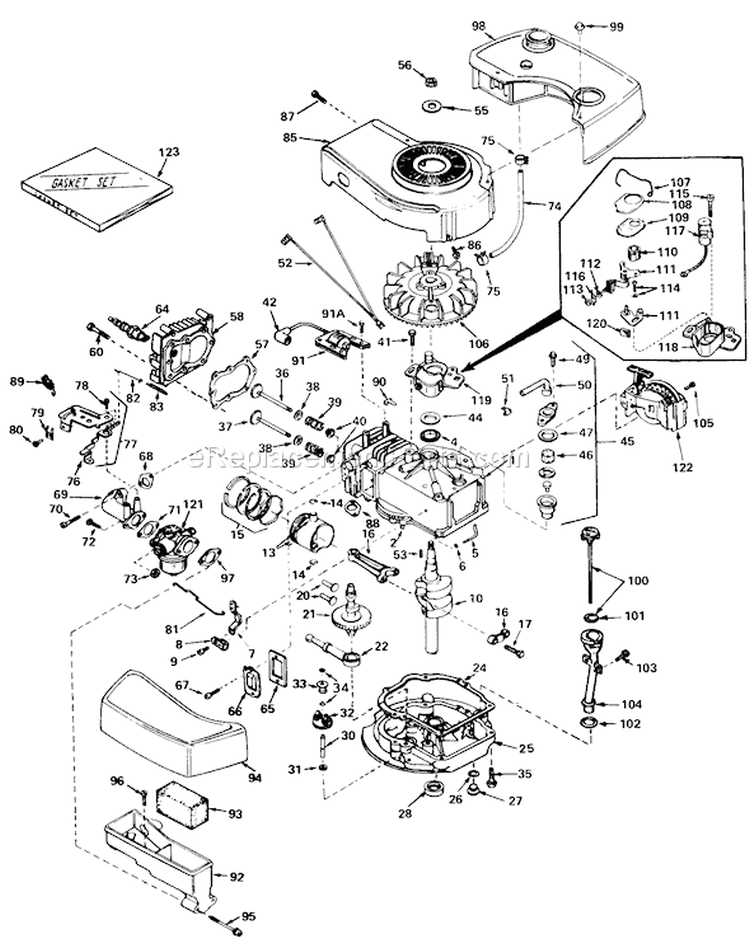 Engine Diagram and Parts List for 20762 9000001-9999999 - 1979 Toro Lawn Mower