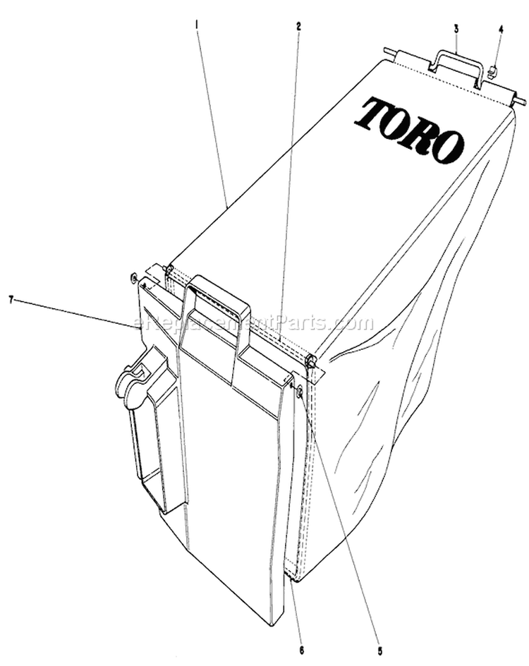 Grass Bag Assembly Diagram and Parts List for 20762 9000001-9999999 - 1979 Toro Lawn Mower