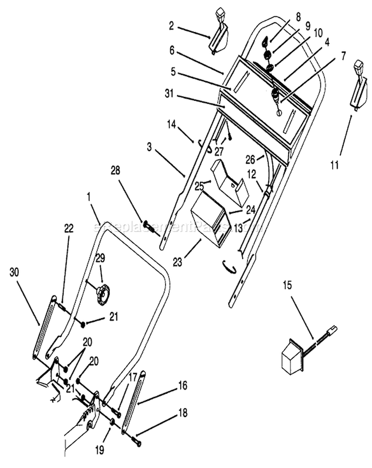Handle Assembly Diagram and Parts List for 20763B 39000001-39999999 - 1993 Toro Lawn Mower
