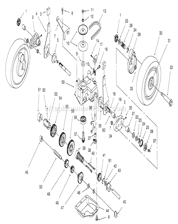 Gear Case Assembly Diagram and Parts List for 20764BC 49000001-49999999 - 1994 Toro Lawn Mower