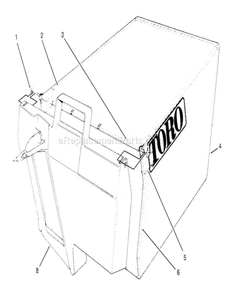 Grass Bag Assembly Diagram and Parts List for 20764BC 49000001-49999999 - 1994 Toro Lawn Mower