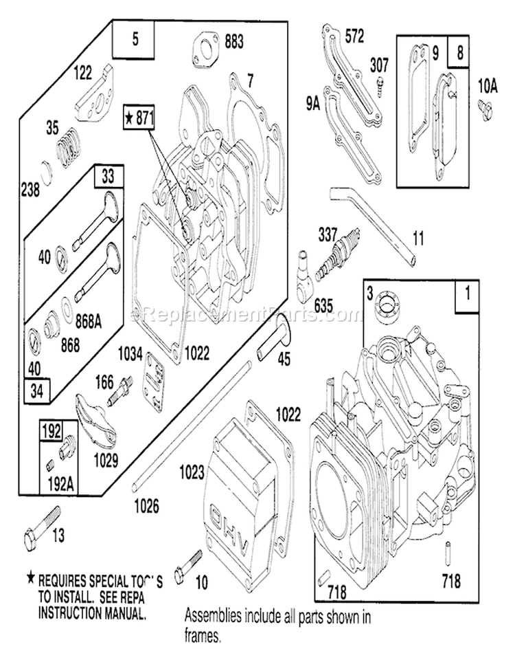 Engine Diagram and Parts List for 20764BC 49000001-49999999 - 1994 Toro Lawn Mower