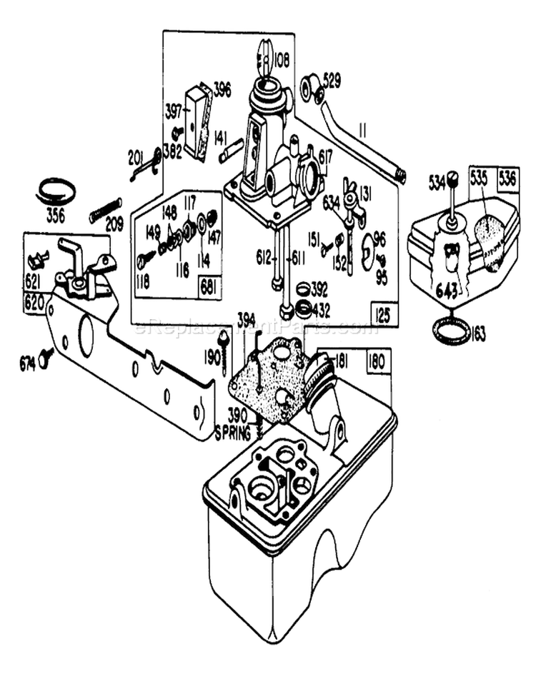 Carburetor Diagram and Parts List for 20765 1000001-1999999 - 1981 Toro Lawn Mower