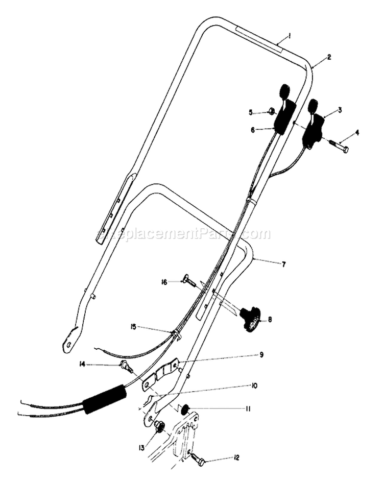 Handle Assembly Diagram and Parts List for 20765 1000001-1999999 - 1981 Toro Lawn Mower