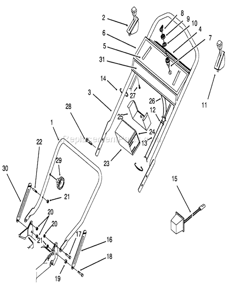 Handle Assembly Diagram and Parts List for 20766B 49000001-49999999 - 1994 Toro Lawn Mower