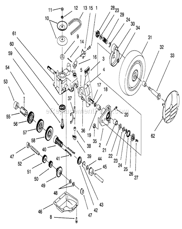 Gear Case Assembly Diagram and Parts List for 20767 6900001-6999999 - 1996 Toro Lawn Mower
