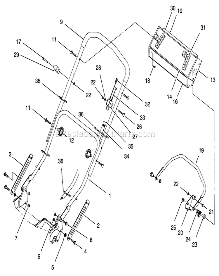 Handle Assembly Diagram and Parts List for 20767 6900001-6999999 - 1996 Toro Lawn Mower