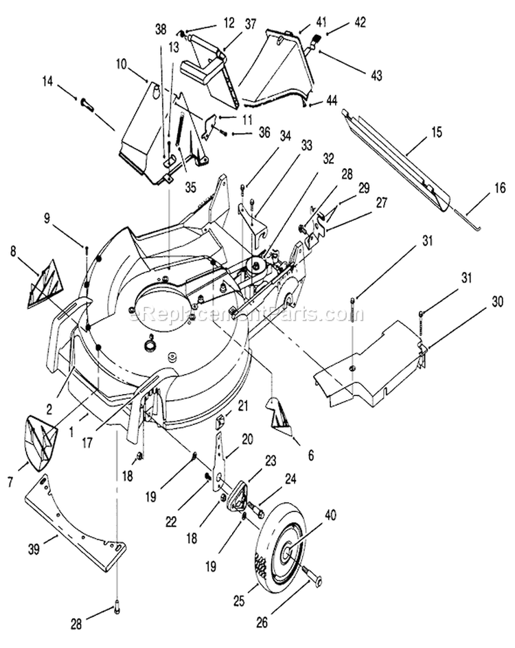 Housing Assembly Diagram and Parts List for 20767 6900001-6999999 - 1996 Toro Lawn Mower