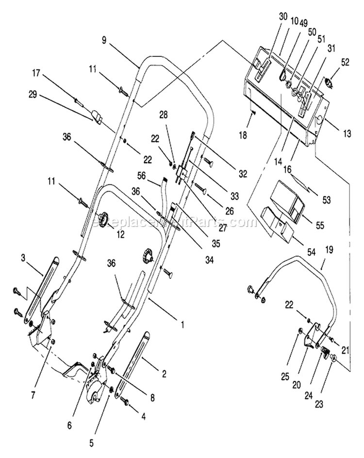 Handle Assembly Diagram and Parts List for 20768 6900001-6999999 - 1996 Toro Lawn Mower