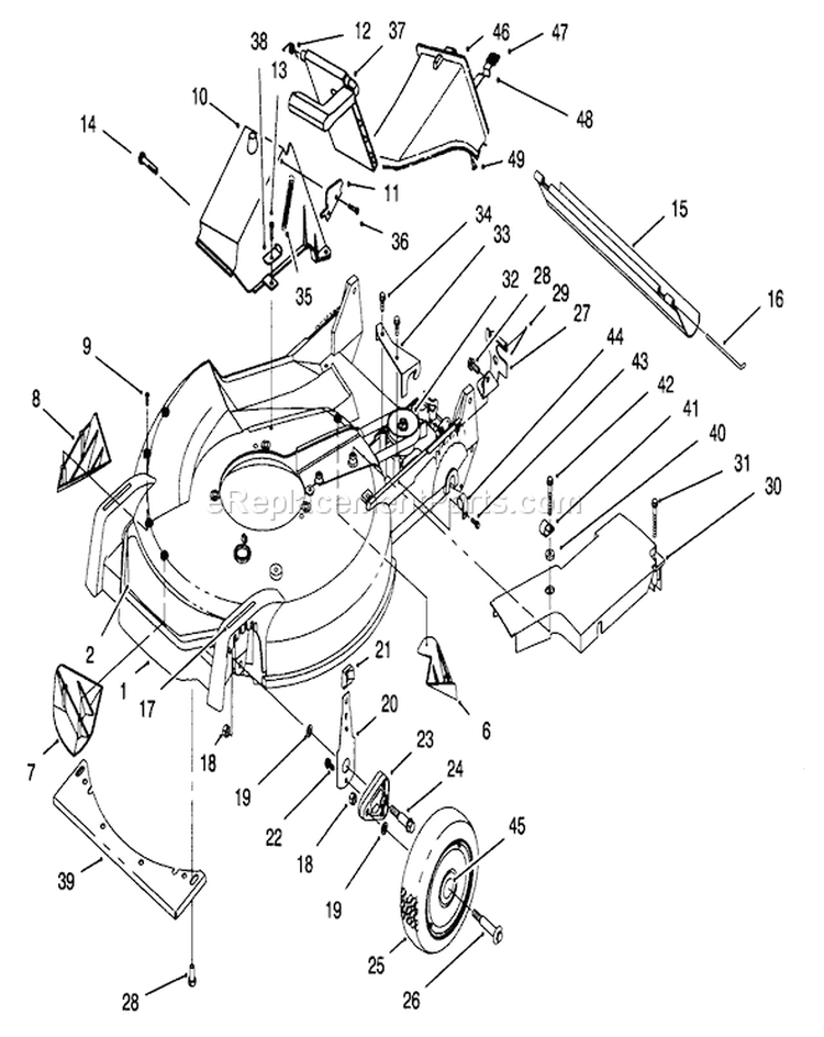 Housing Assembly Diagram and Parts List for 20768 6900001-6999999 - 1996 Toro Lawn Mower