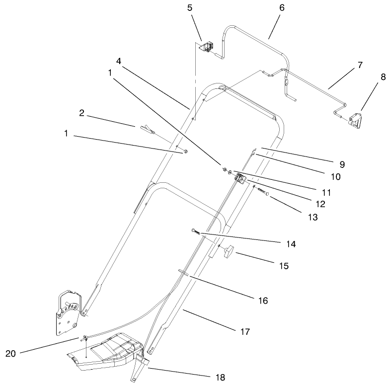 Handle & Controls Assembly Diagram and Parts List for 20060 9900001 - 9999999 Toro Lawn Mower