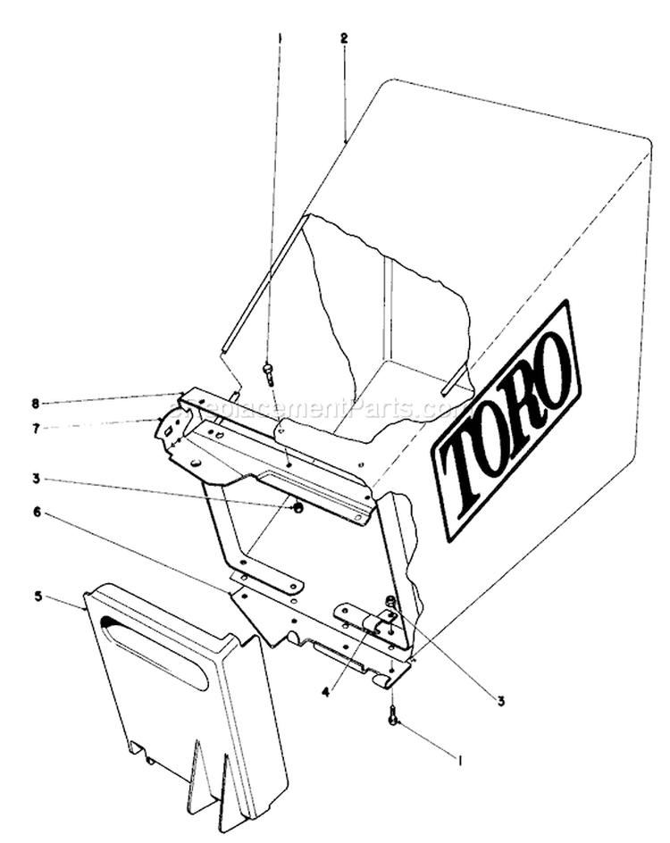 Grass Bag Assembly Diagram and Parts List for 20771 3000001-3999999 - 1983 Toro Lawn Mower