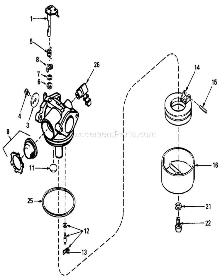 Carburetor Diagram and Parts List for 20772 9000001-9999999 - 1979 Toro Lawn Mower