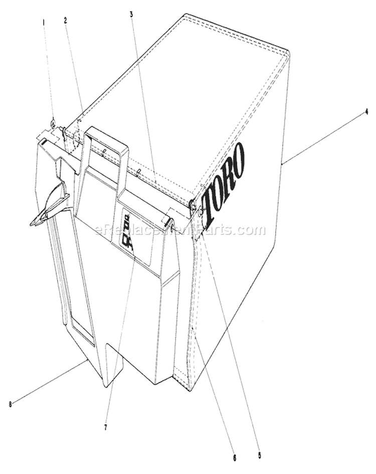 Grass Bag Assembly Diagram and Parts List for 20785 0000001-0999999 - 1980 Toro Lawn Mower