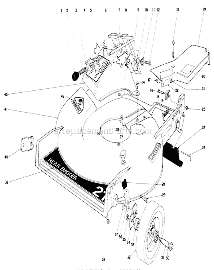 Housing Assembly Diagram and Parts List for 20785 0000001-0999999 - 1980 Toro Lawn Mower