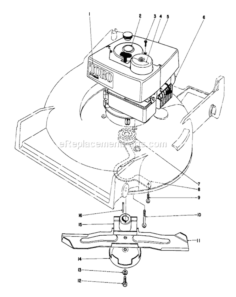 Engine Assembly Diagram and Parts List for 20785 1000001-1999999 - 1981 Toro Lawn Mower