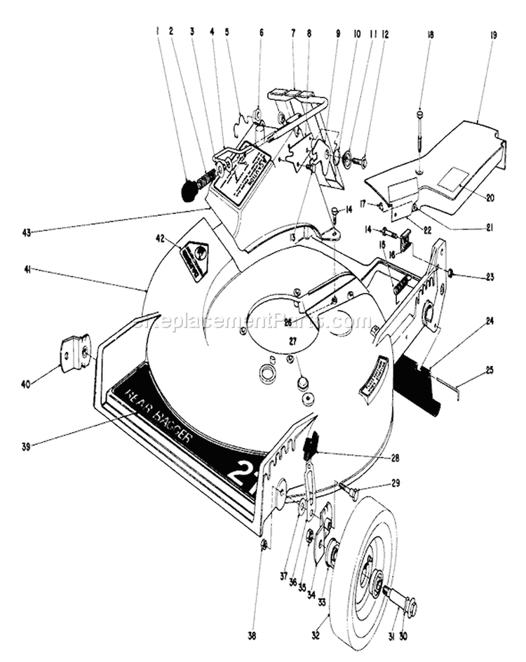 Housing Assembly Diagram and Parts List for 20785 1000001-1999999 - 1981 Toro Lawn Mower