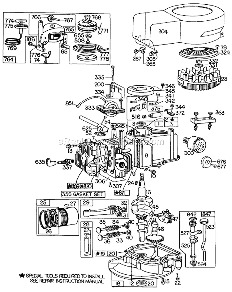 Engine Diagram and Parts List for 20752 2000001-2999999 - 1982 Toro Lawn Mower