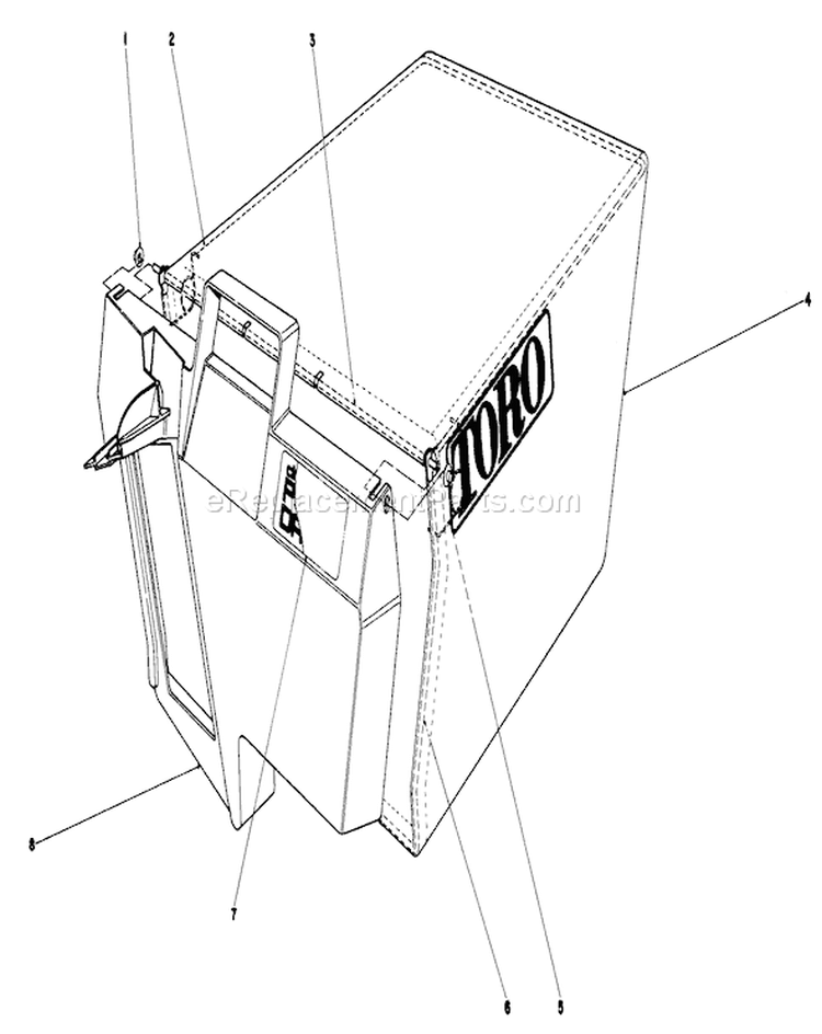 Grass Bag Assembly Diagram and Parts List for 20752 2000001-2999999 - 1982 Toro Lawn Mower