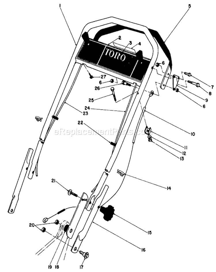 Handle Assembly Diagram and Parts List for 20752 2000001-2999999 - 1982 Toro Lawn Mower