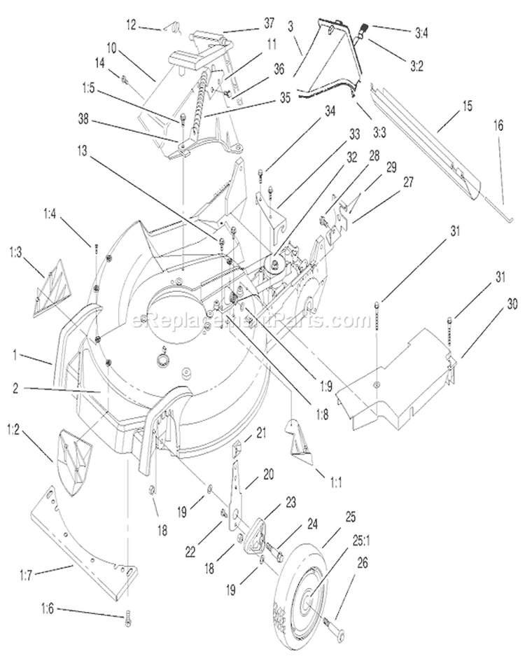 Housing Assembly Diagram and Parts List for 20786 8900001-8999999 - 1998 Toro Lawn Mower