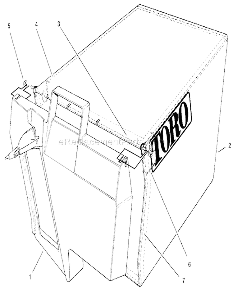 Grass Bag Assembly Diagram and Parts List for 20786 9900001-9999999 - 1999 Toro Lawn Mower