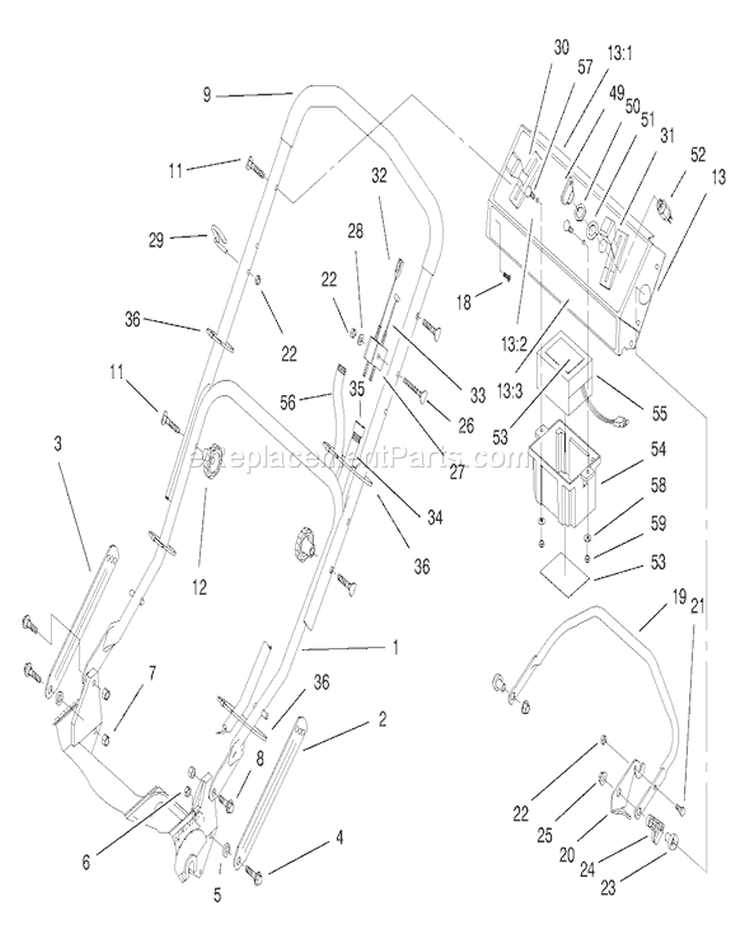Handle Assembly Diagram and Parts List for 20787 8900001-8999999 - 1998 Toro Lawn Mower
