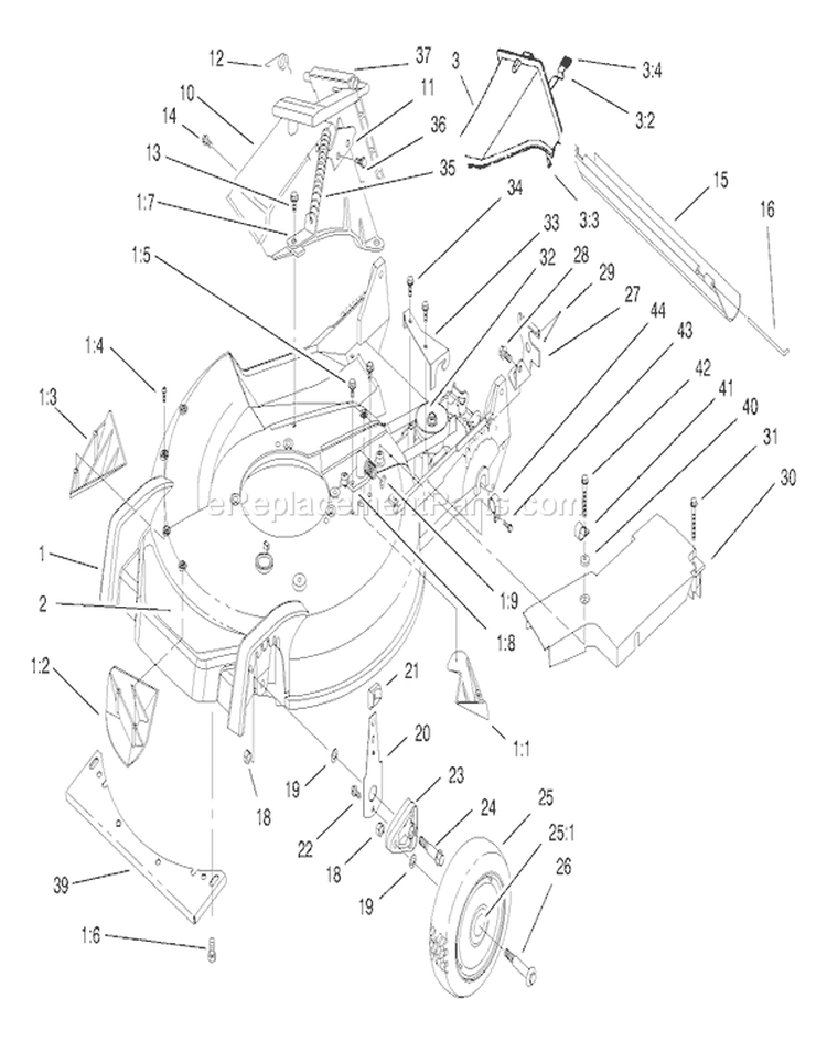 Housing Assembly Diagram and Parts List for 20787 8900001-8999999 - 1998 Toro Lawn Mower