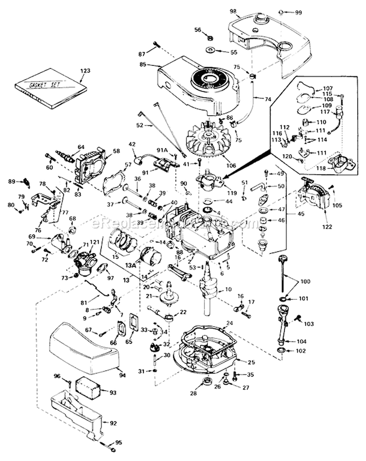 Engine Diagram and Parts List for 20788 0000001-0999999 - 1980 Toro Lawn Mower