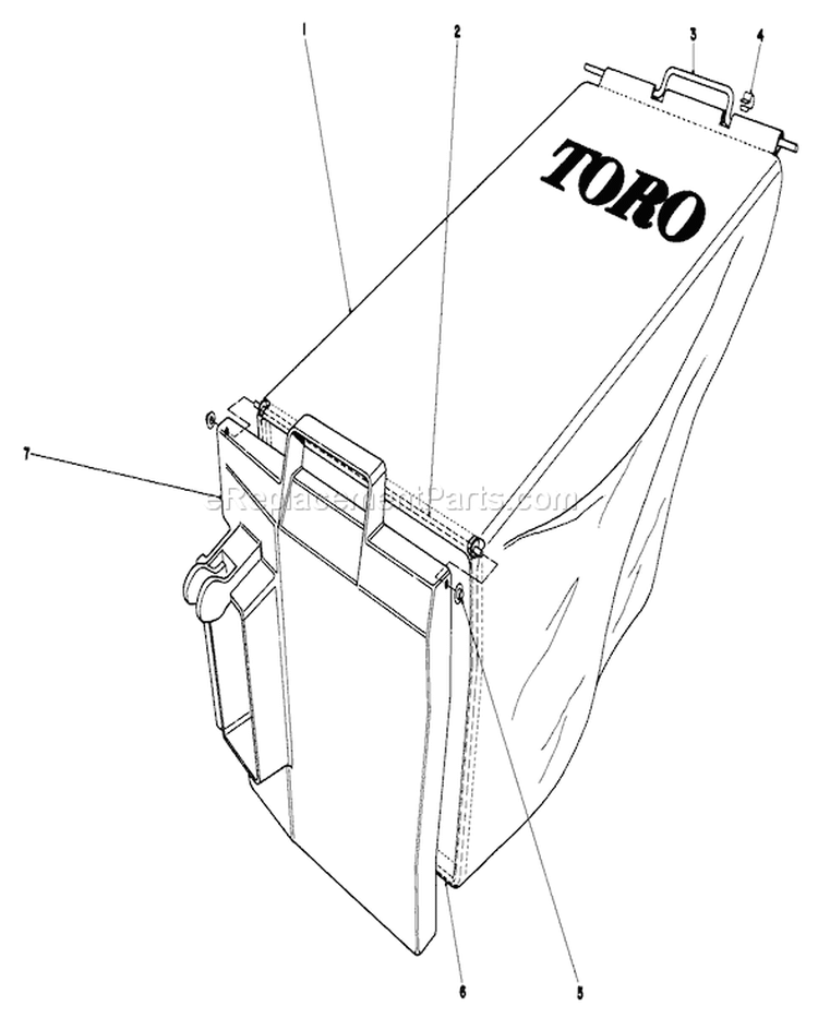 Grass Bag Assembly Diagram and Parts List for 20788 0000001-0999999 - 1980 Toro Lawn Mower