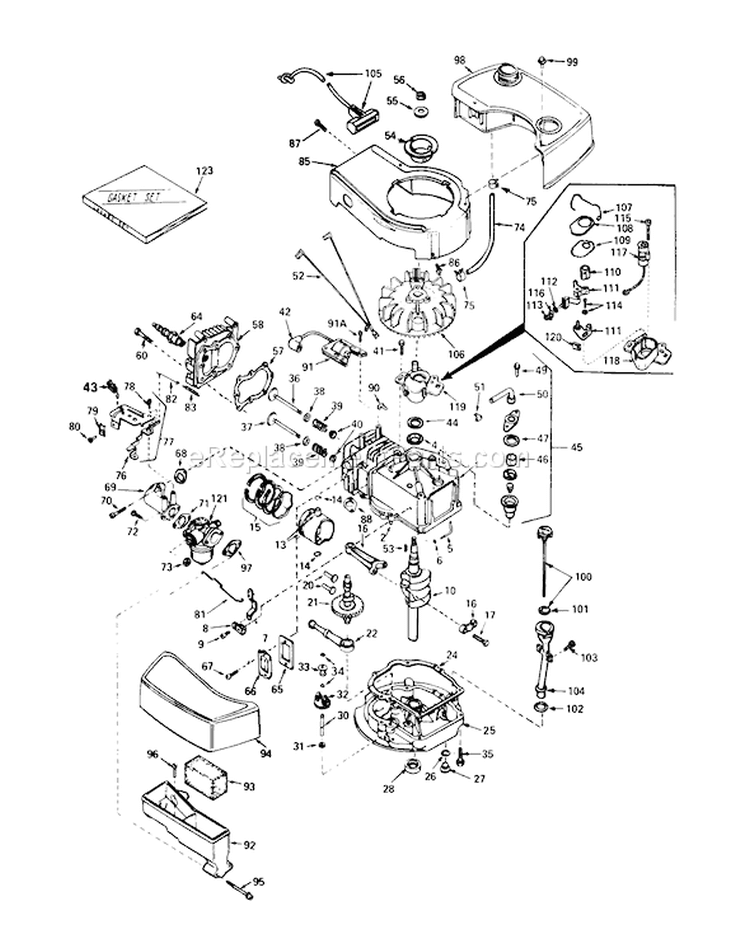 Engine Diagram and Parts List for 20790 0000001-0999999 - 1980 Toro Lawn Mower