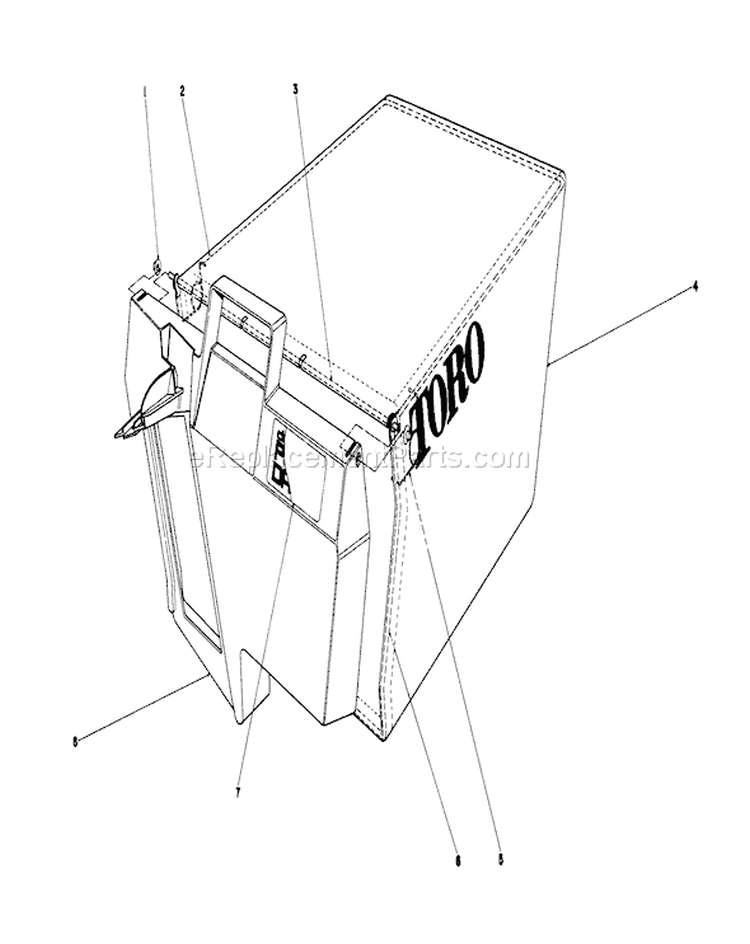 Grass Bag Assembly Diagram and Parts List for 20790 0000001-0999999 - 1980 Toro Lawn Mower
