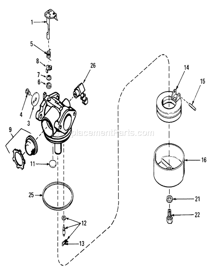 Carburetor Diagram and Parts List for 20790 1000001-1999999 - 1981 Toro Lawn Mower