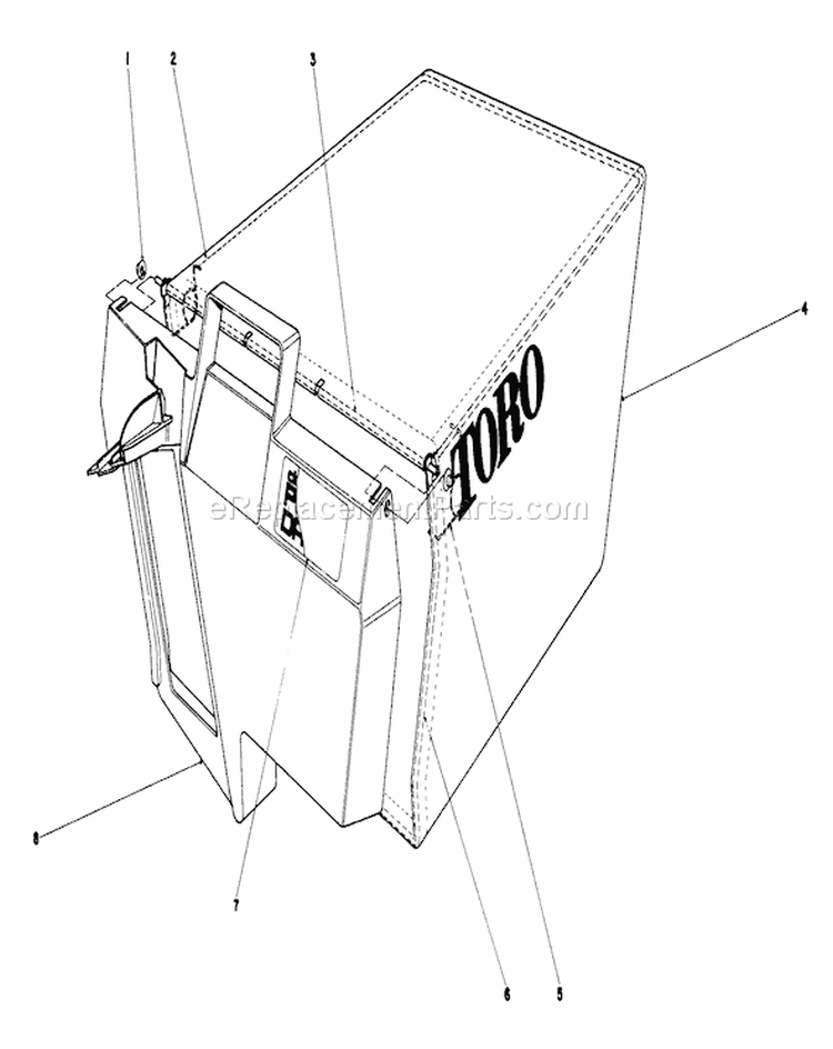 Grass Bag Assembly Diagram and Parts List for 20790 1000001-1999999 - 1981 Toro Lawn Mower