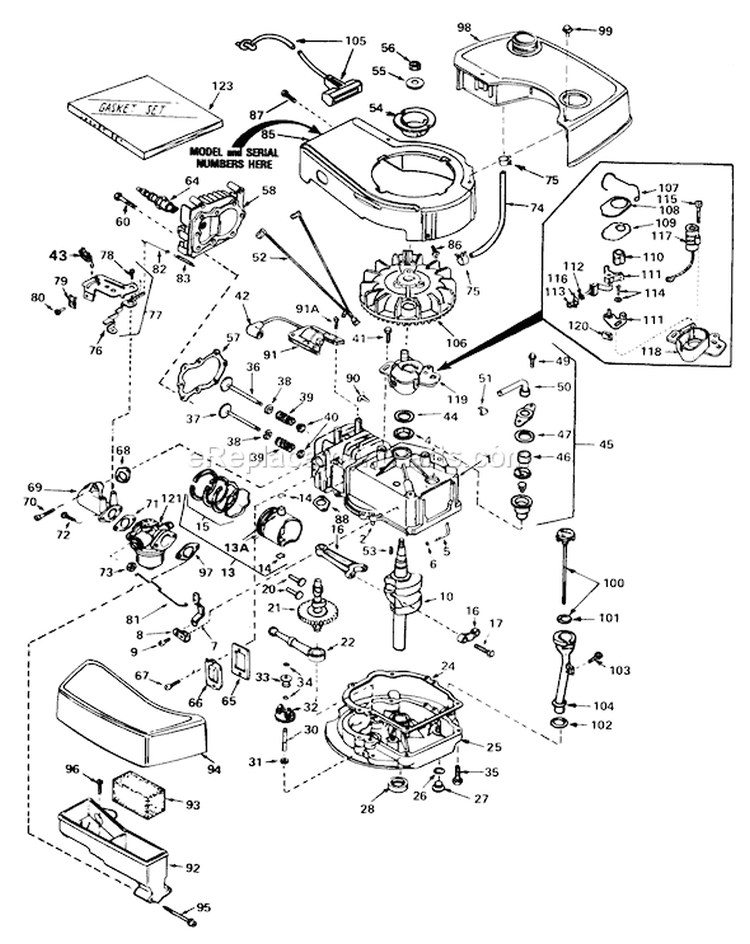 Engine Diagram and Parts List for 20790 2000001-2999999 - 1982 Toro Lawn Mower