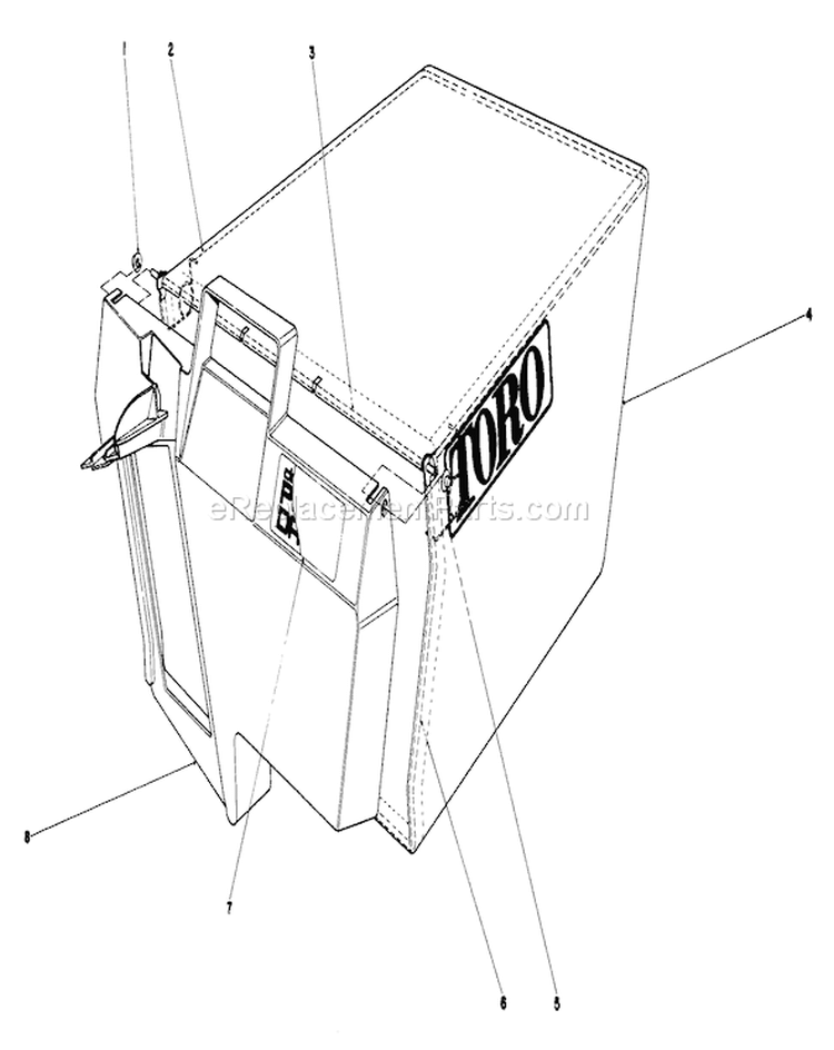 Grass Bag Assembly Diagram and Parts List for 20790 2000001-2999999 - 1982 Toro Lawn Mower